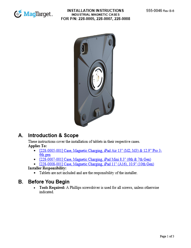 [555-0046] INSTALLATION INSTRUCTIONS, INDUSTRIAL MAGNETIC CASES