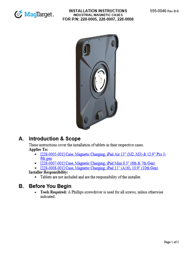 [555-0046] INSTALLATION INSTRUCTIONS, INDUSTRIAL MAGNETIC CASES